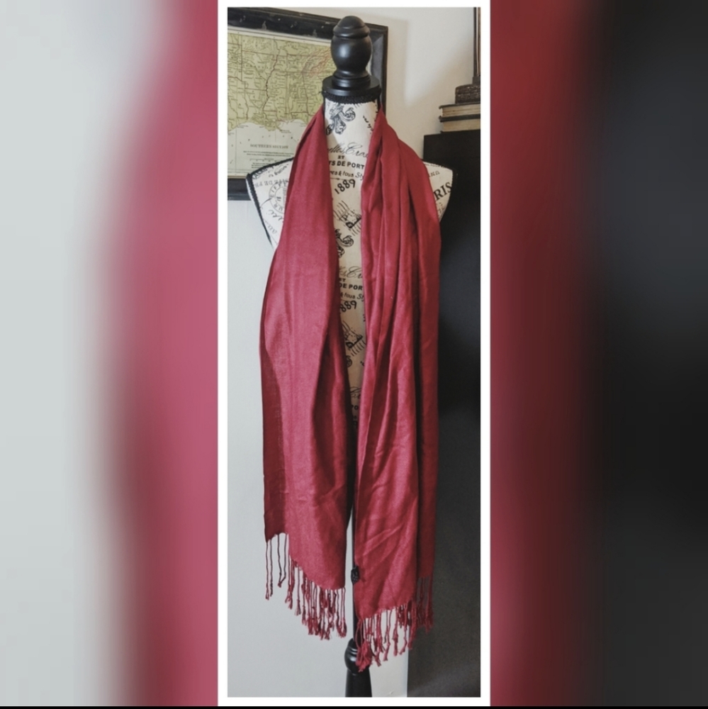 Cranberry Red Pashmina with Fringe